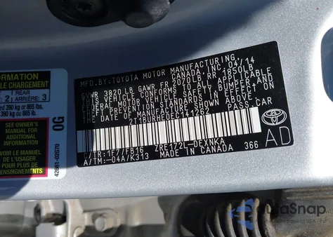 2014 Toyota Corolla Le from USA, damaged, VIN 2T1BURHE0EC141262